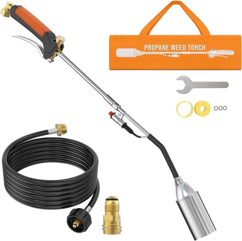 CALPOSE Propane Torch, Flamethrower Heavy Duty High Output 400,000BTU Weed Burner Torch with 12FT Hose, for Garden Wood Roofing Snow Road, Compatible with POL, QCC1 and 1LB Adapter (3 In 1) - Image 1